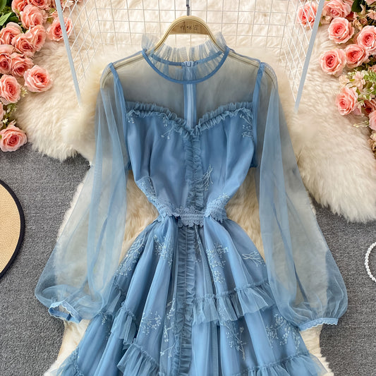 Blue Tulle Lace A Line Dress Fashion Dress RF0297