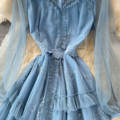 Blue Tulle Lace A Line Dress Fashion Dress RF0297