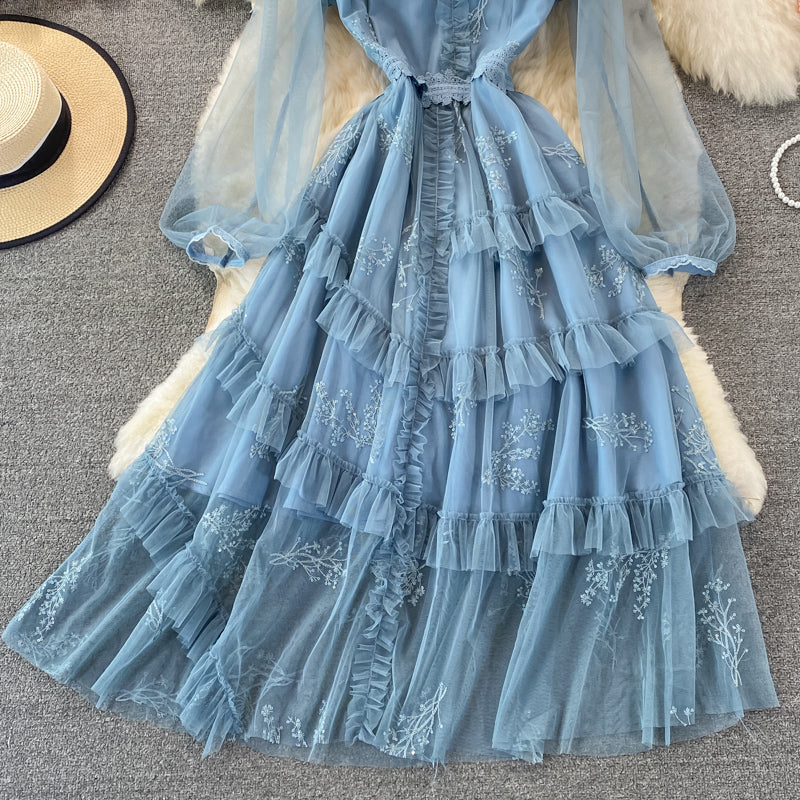 Blue Tulle Lace A Line Dress Fashion Dress RF0297