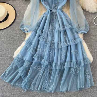 Blue Tulle Lace A Line Dress Fashion Dress RF0297