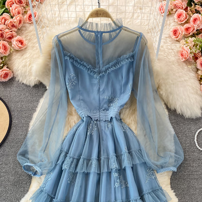 Blue Tulle Lace A Line Dress Fashion Dress RF0297