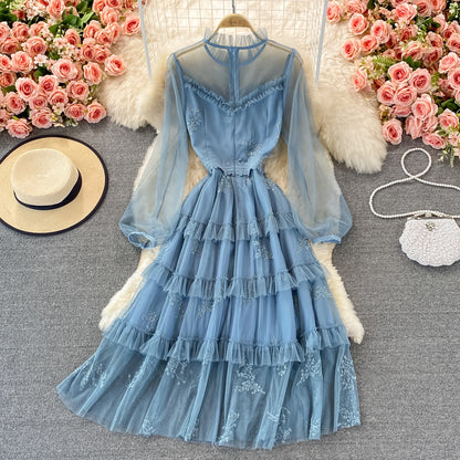 Blue Tulle Lace A Line Dress Fashion Dress RF0297
