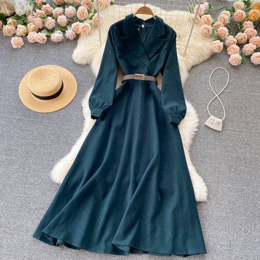 Blue Corduroy Long Sleeve Dress Blue Fashion Dress RF0296