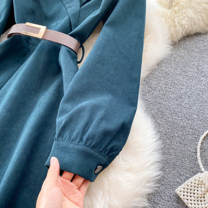 Blue Corduroy Long Sleeve Dress Blue Fashion Dress RF0296