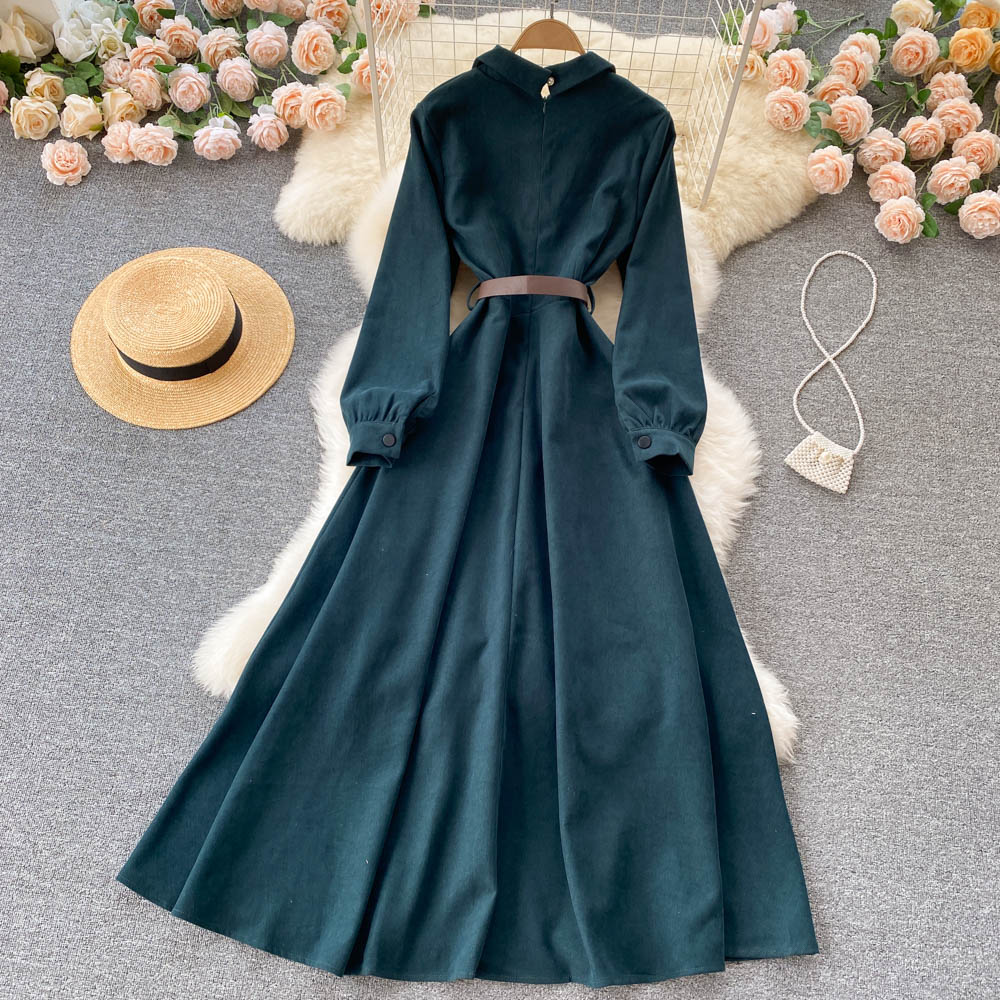 Blue Corduroy Long Sleeve Dress Blue Fashion Dress RF0296