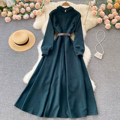 Blue Corduroy Long Sleeve Dress Blue Fashion Dress RF0296