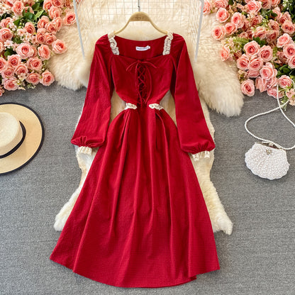 Red A Line Lace Up Dress Red Fashion Dress RF0294
