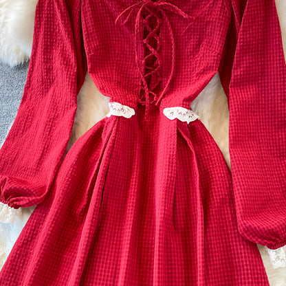 Red A Line Lace Up Dress Red Fashion Dress RF0294