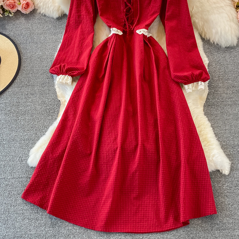 Red A Line Lace Up Dress Red Fashion Dress RF0294