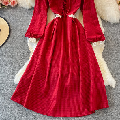 Red A Line Lace Up Dress Red Fashion Dress RF0294
