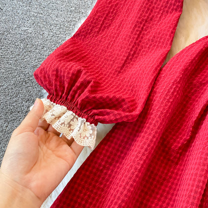 Red A Line Lace Up Dress Red Fashion Dress RF0294