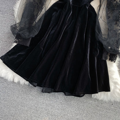 Black Lace Long Sleeve Dress Black Fashion Dress RF0293