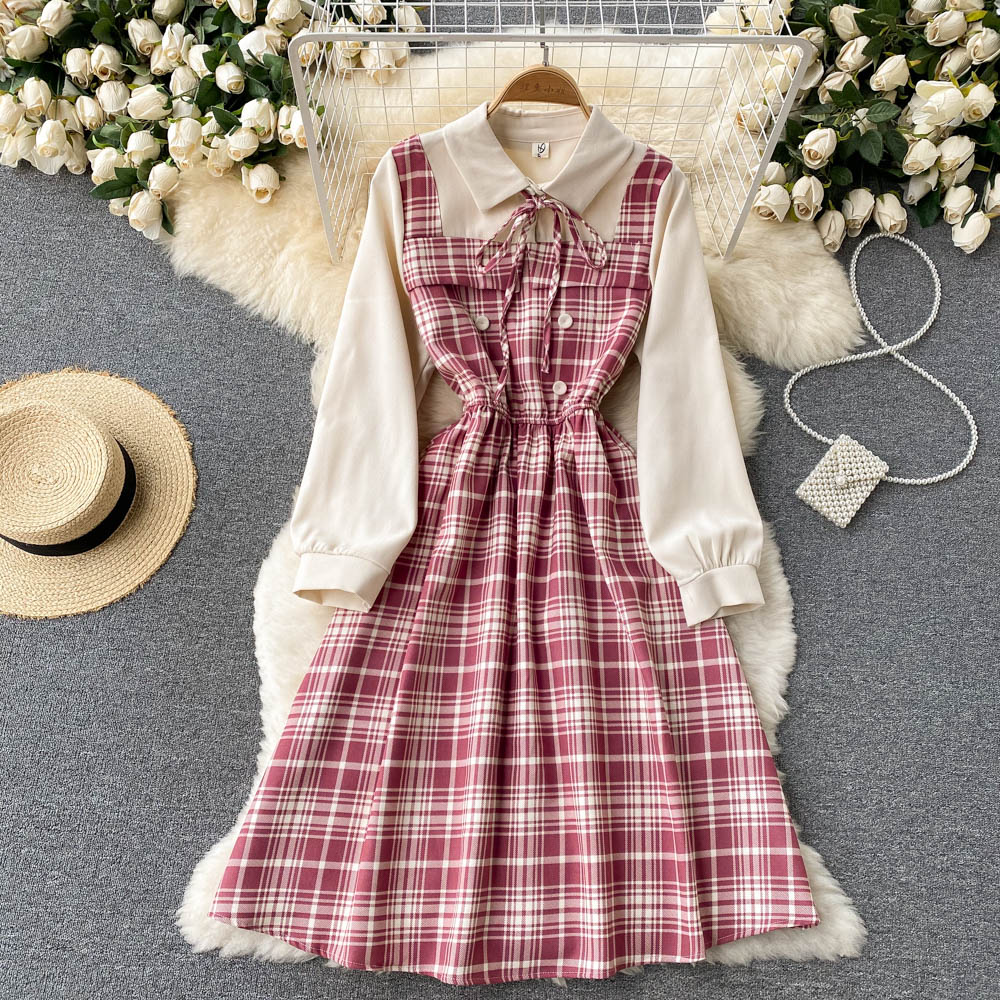 Cute Plaid Long Sleeve Dress Fashion Dress RF0291