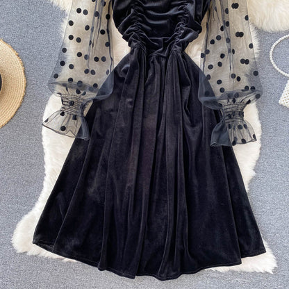 Cute Velvet Long Sleeve Dress Black Fashion Dress RF0289