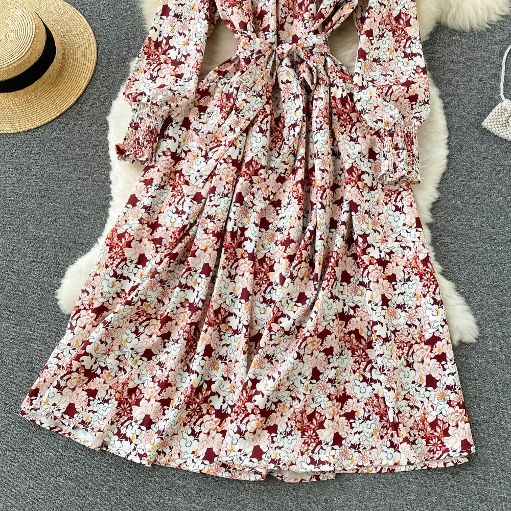 Cute Floral A Line Long Sleeve Dress Fashion Dress RF0288