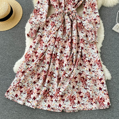 Cute Floral A Line Long Sleeve Dress Fashion Dress RF0288