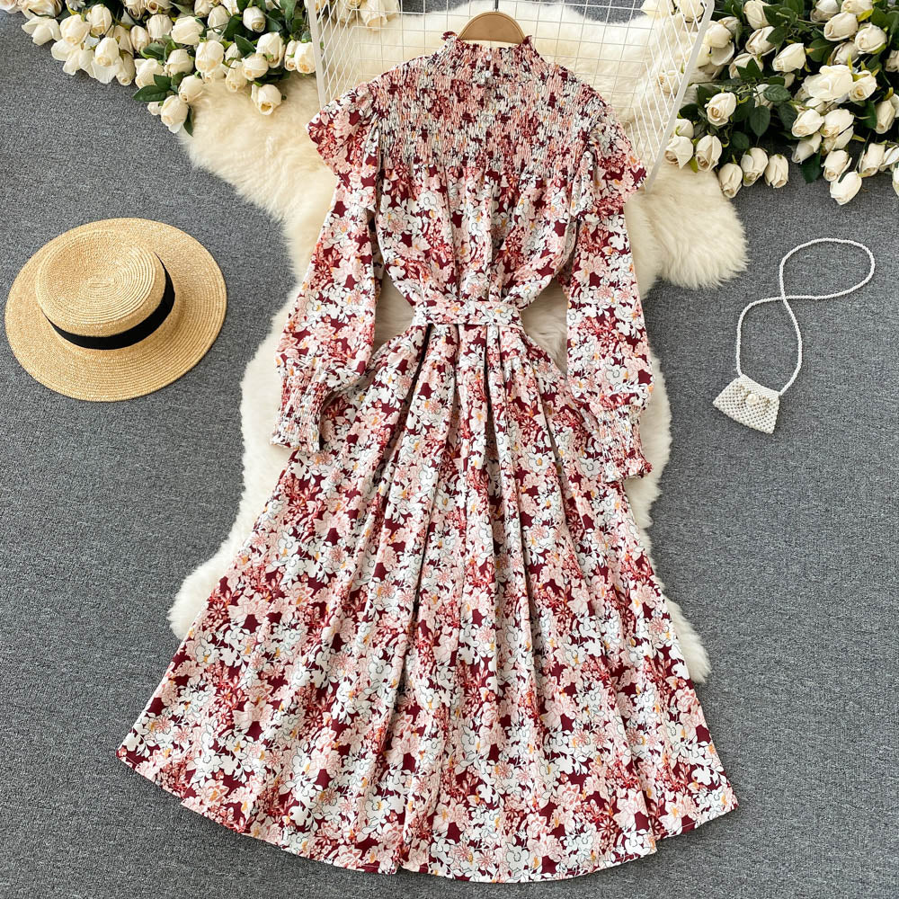 Cute Floral A Line Long Sleeve Dress Fashion Dress RF0288