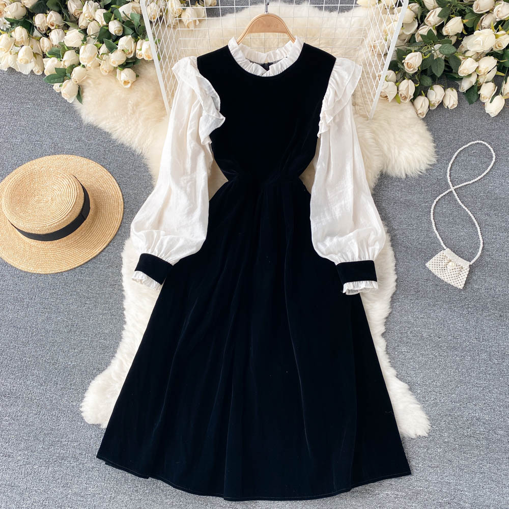 Cute Velvet Long Sleeve Dress A Line Fashion Dress RF0287