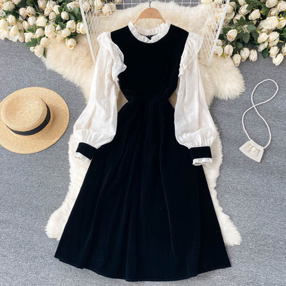 Cute Velvet Long Sleeve Dress A Line Fashion Dress RF0287