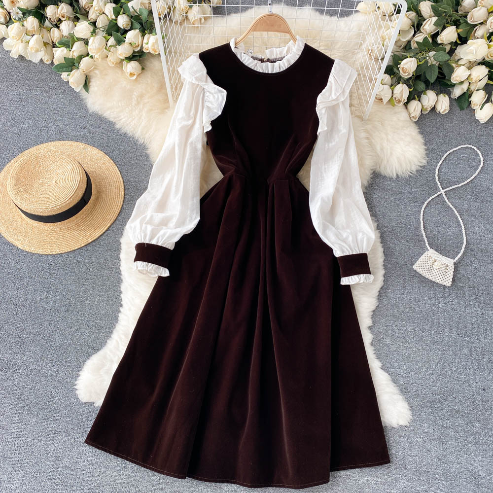 Cute Velvet Long Sleeve Dress A Line Fashion Dress RF0287