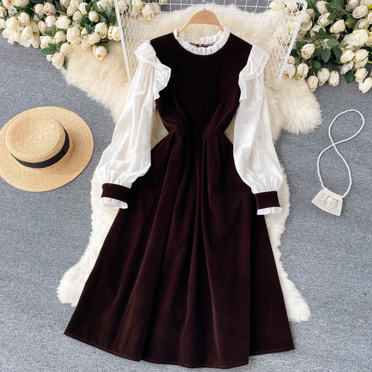 Cute Velvet Long Sleeve Dress A Line Fashion Dress RF0287