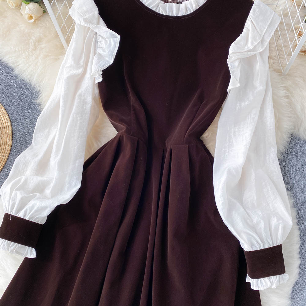 Cute Velvet Long Sleeve Dress A Line Fashion Dress RF0287