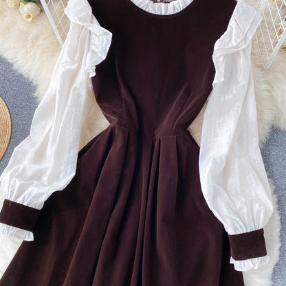 Cute Velvet Long Sleeve Dress A Line Fashion Dress RF0287