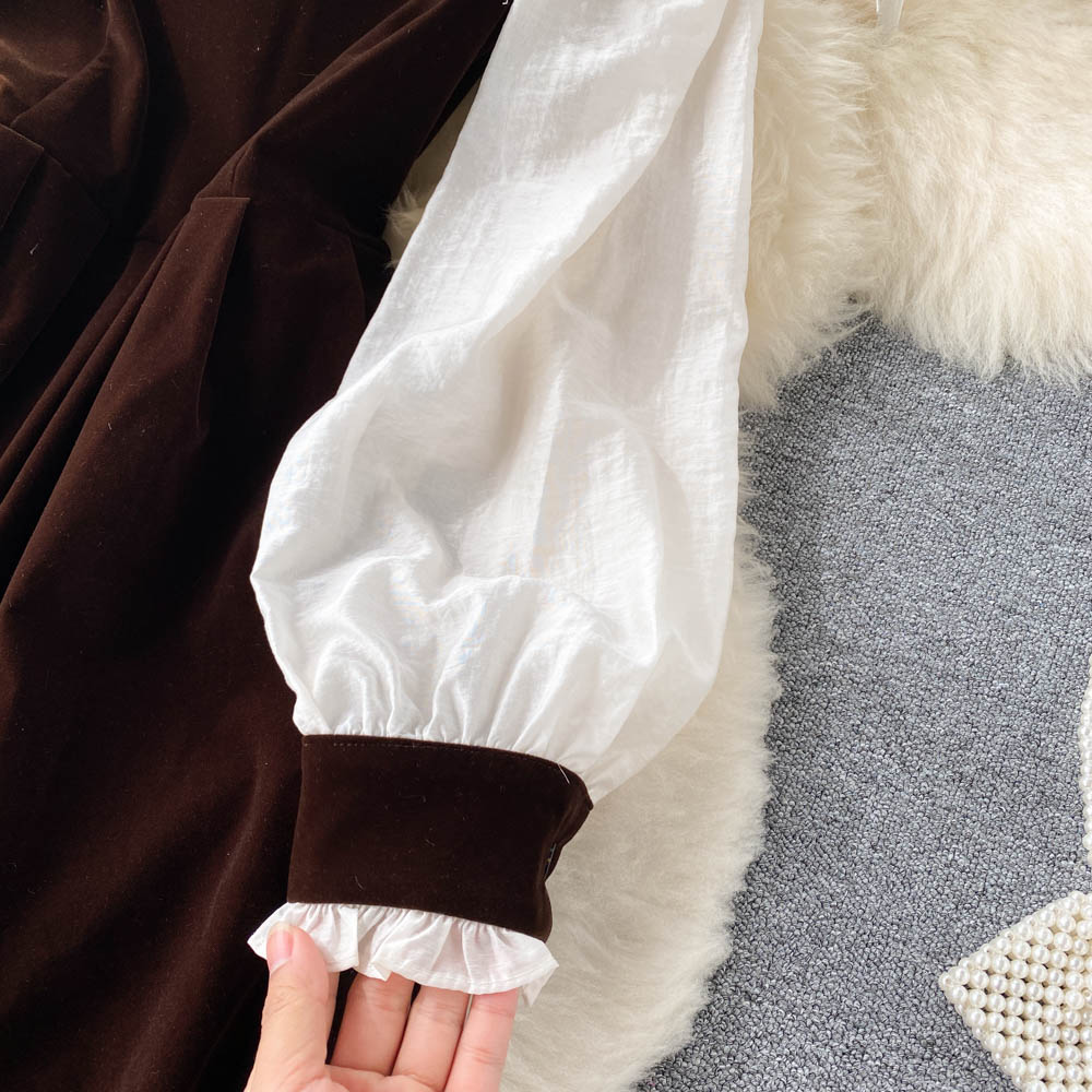 Cute Velvet Long Sleeve Dress A Line Fashion Dress RF0287