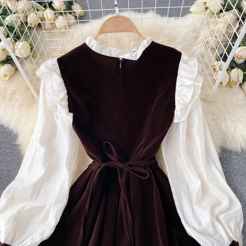 Cute Velvet Long Sleeve Dress A Line Fashion Dress RF0287