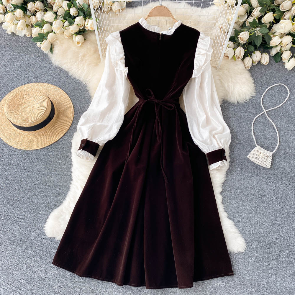 Cute Velvet Long Sleeve Dress A Line Fashion Dress RF0287
