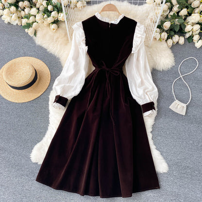 Cute Velvet Long Sleeve Dress A Line Fashion Dress RF0287