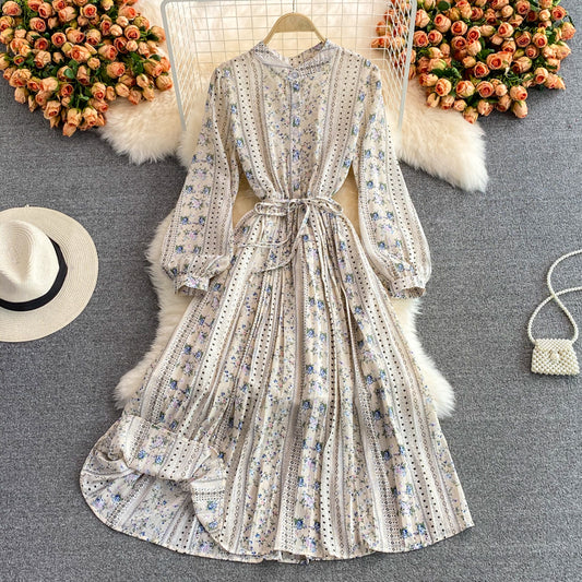 Elegant Long Sleeve Flora Dress A Line Pleated Dress RF0285