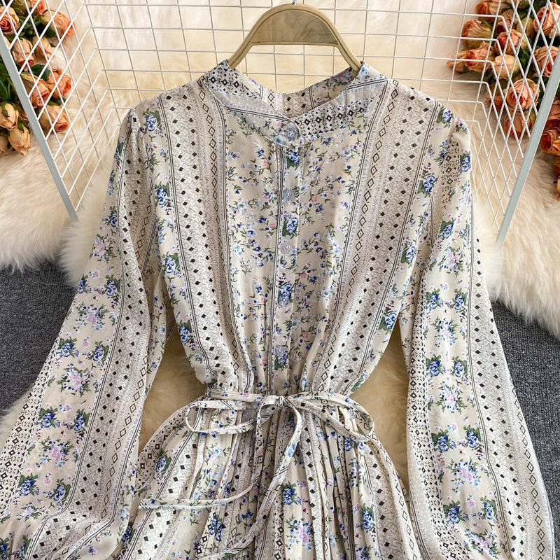 Elegant Long Sleeve Flora Dress A Line Pleated Dress RF0285
