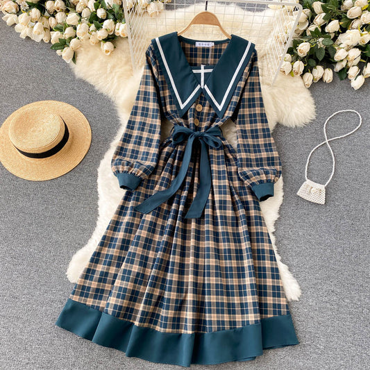 Retro Plaid Long Sleeve Dress RF0282