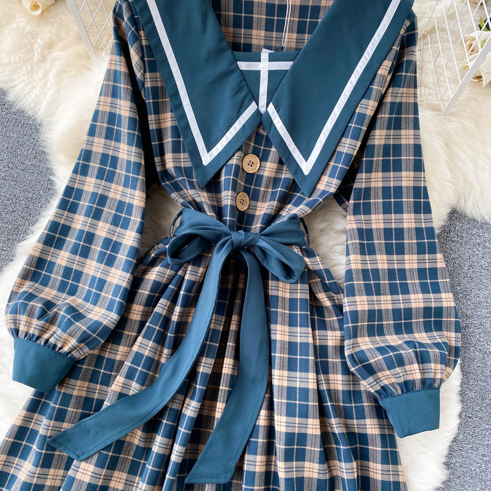 Retro Plaid Long Sleeve Dress RF0282