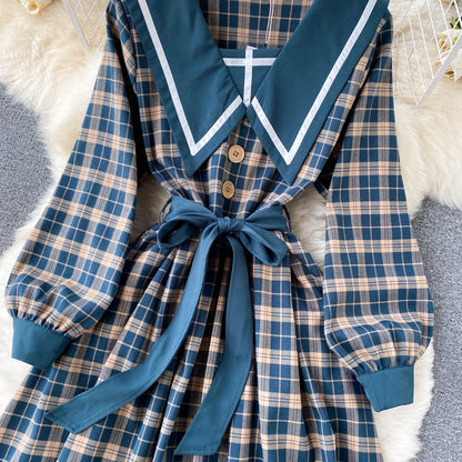 Retro Plaid Long Sleeve Dress RF0282