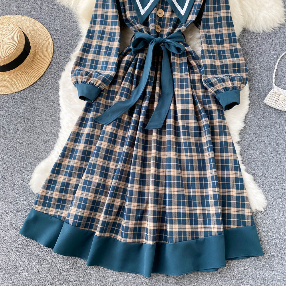Retro Plaid Long Sleeve Dress RF0282