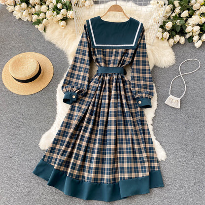 Retro Plaid Long Sleeve Dress RF0282