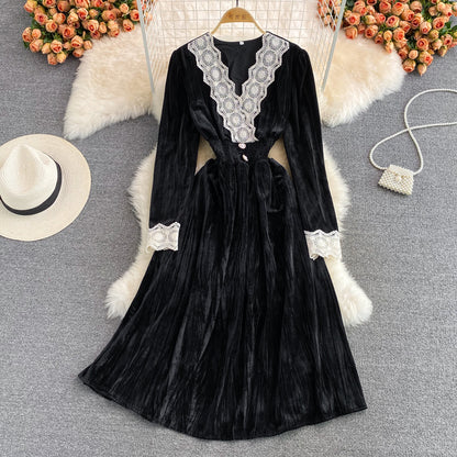 Elegant V Neck Lace Long Sleeve Dress Fashion Dress RF0280