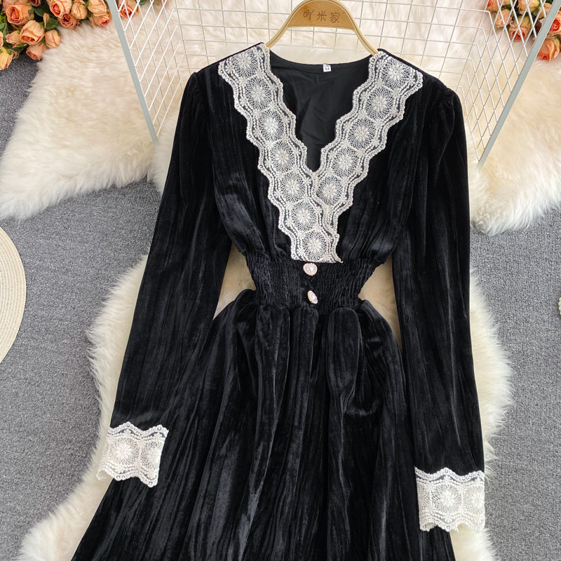 Elegant V Neck Lace Long Sleeve Dress Fashion Dress RF0280