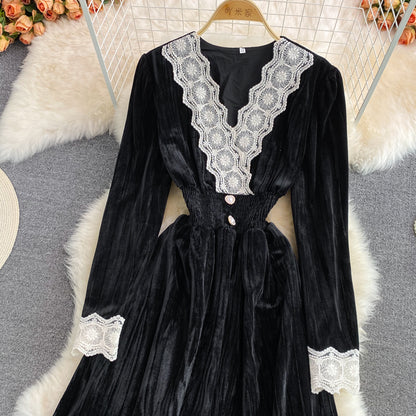 Elegant V Neck Lace Long Sleeve Dress Fashion Dress RF0280