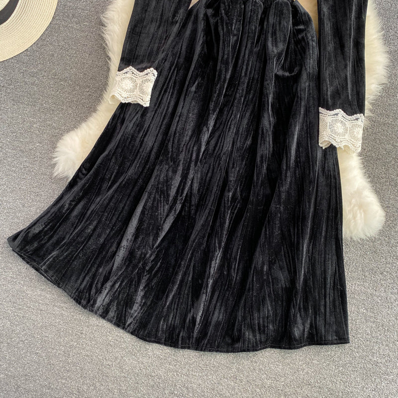 Elegant V Neck Lace Long Sleeve Dress Fashion Dress RF0280