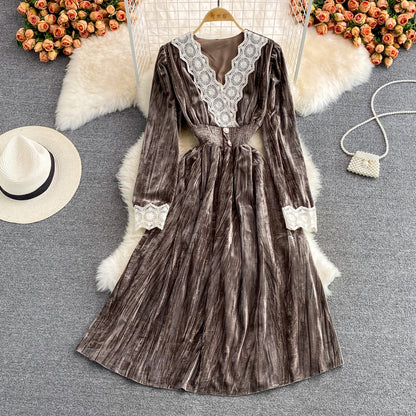 Elegant V Neck Lace Long Sleeve Dress Fashion Dress RF0280