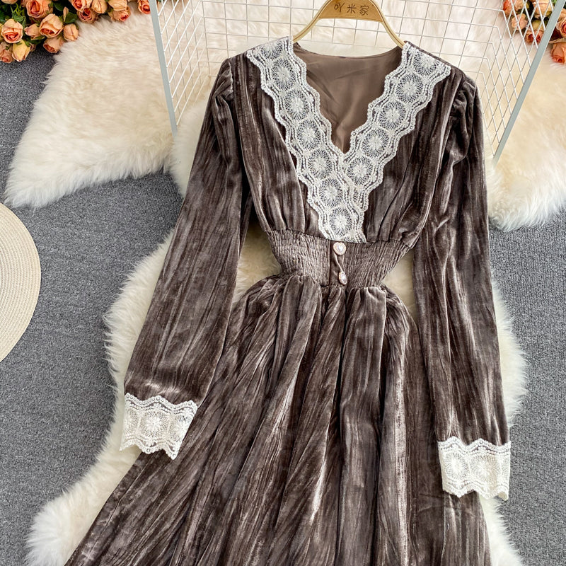 Elegant V Neck Lace Long Sleeve Dress Fashion Dress RF0280