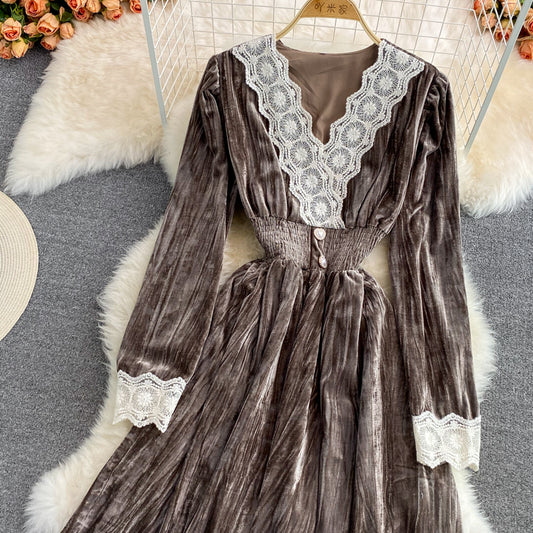 Elegant V Neck Lace Long Sleeve Dress Fashion Dress RF0280