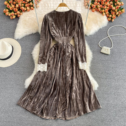 Elegant V Neck Lace Long Sleeve Dress Fashion Dress RF0280