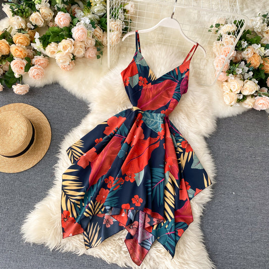 Cute Irregular Off-the-shoulder Short Dress Floral Dress RF0274