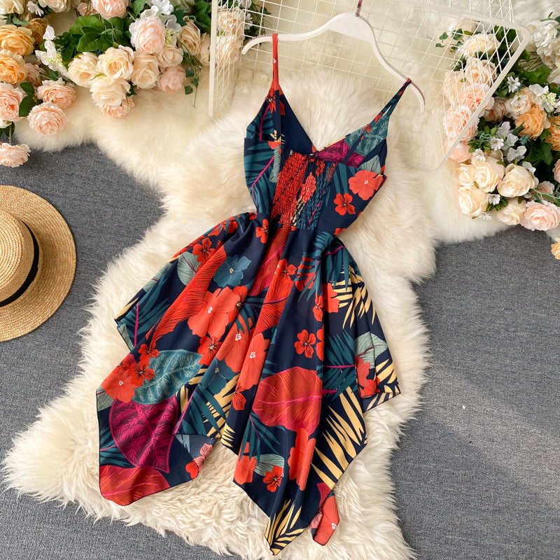 Cute Irregular Off-the-shoulder Short Dress Floral Dress RF0274
