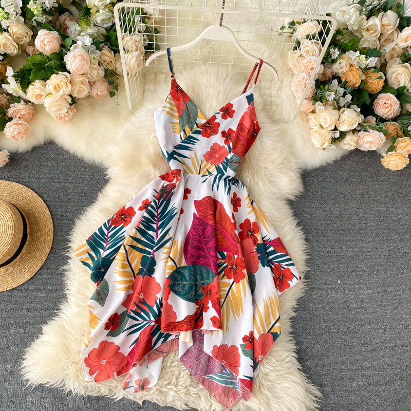 Cute Irregular Off-the-shoulder Short Dress Floral Dress RF0274
