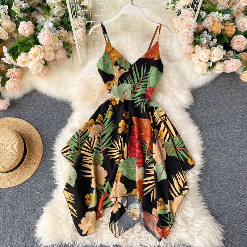 Cute Irregular Off-the-shoulder Short Dress Floral Dress RF0274